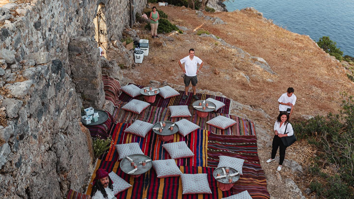 group dinner viewed from above